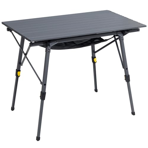 Folding Portable Camping Table with Adjustable Height Aluminum Roll Up Top D6339