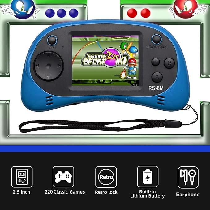 16 Bit Retro Handheld Games Console with 220 HD Electronic Games 2.5'' LCD Lime Green Y7011