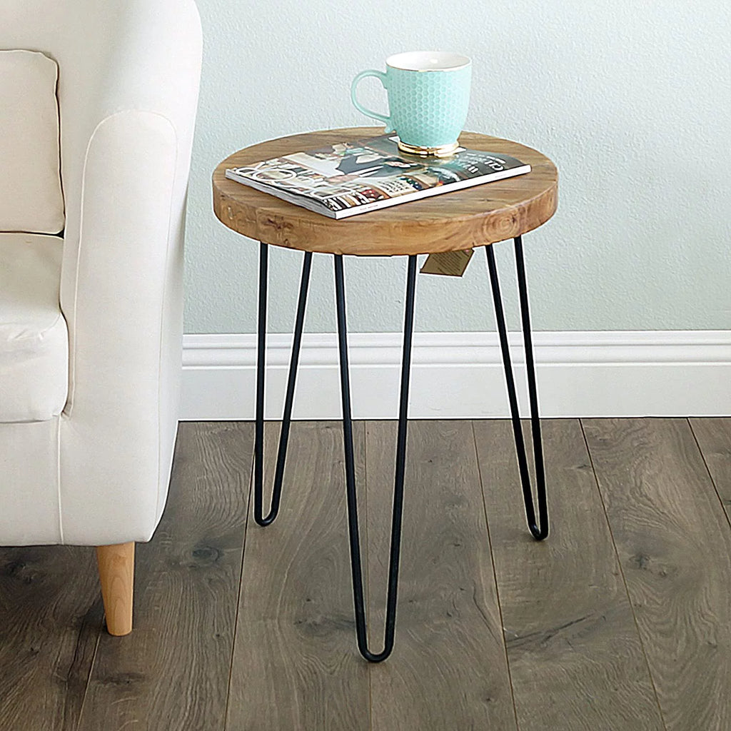 Rustic Old Elm Wood Round End Table O7887