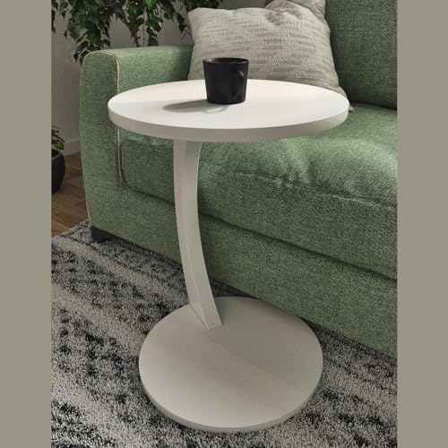 White Faux Marble Round C Shaped End Table with Wheels S503