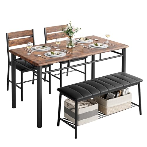 Gray Dining Table Set for 4 with Upholstered Bench and 2 Chairs G417