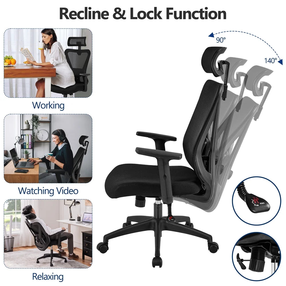 Black Ergonomic Mesh Office Chair with Headrest P2080