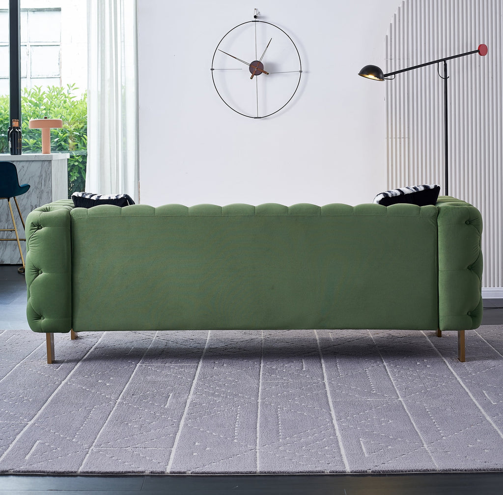 Green Tufted Velvet Sofa with 2 Pillows, 84 inches W832338