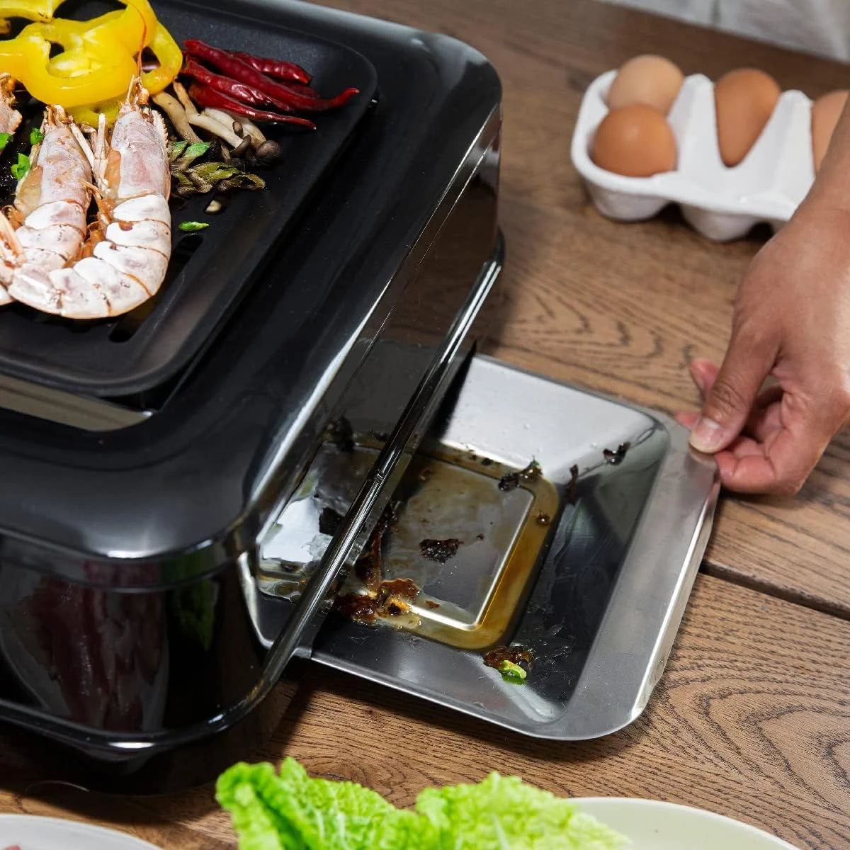 Electric Smokeless Indoor Infrared BBQ Grill with Non-Stick Grate and Drip Tray, Black U901673