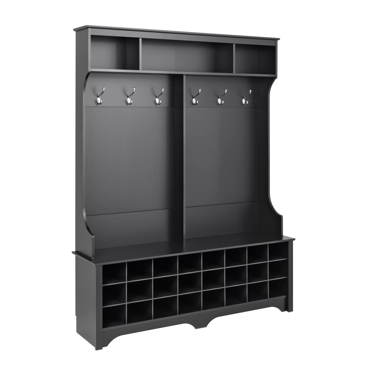 60" Wide Hall Tree with 24 Shoe Cubbies, Black V20145