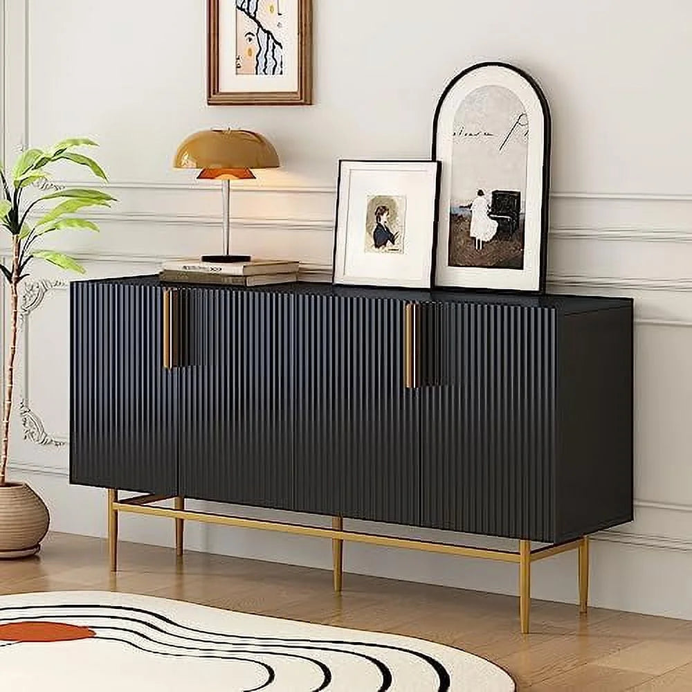 Gray Sideboard Cabinet with Rattan Door U9539