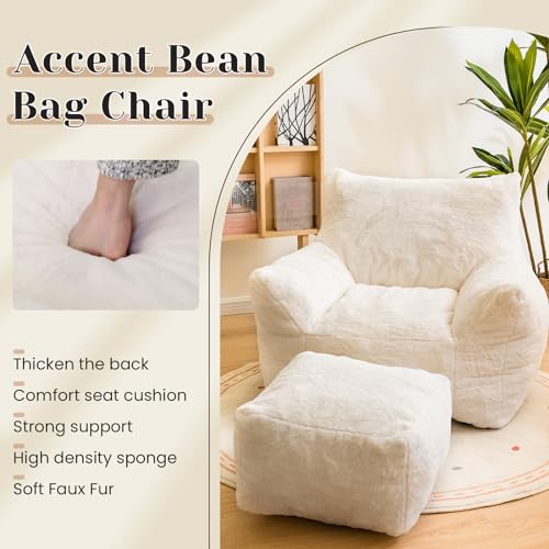 Sherpa Faux Fur Memory Foam Bean Bag Chair and Ottoman Set O79725