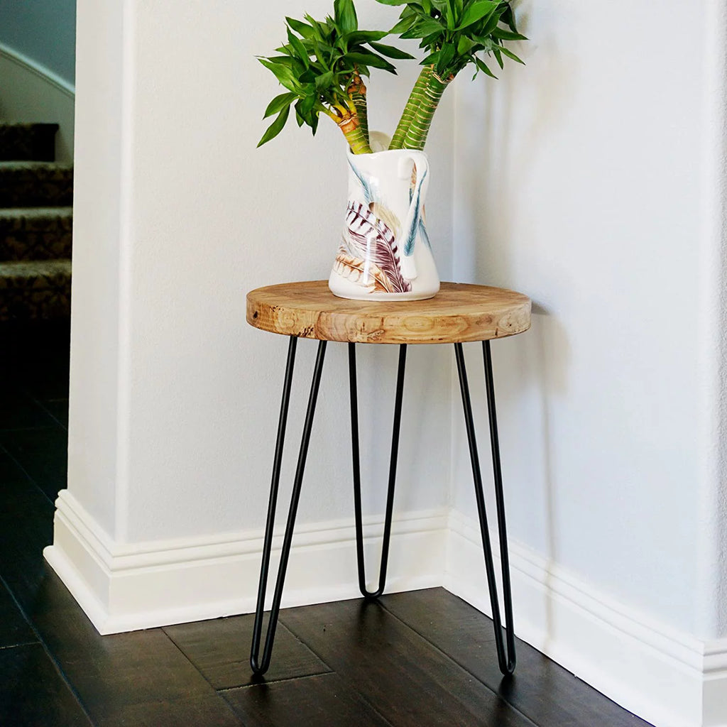 Rustic Old Elm Wood Round End Table O7887