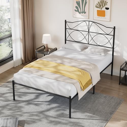 Full Size Black Metal Platform Bed Frame with Headboard and Footboard F76155