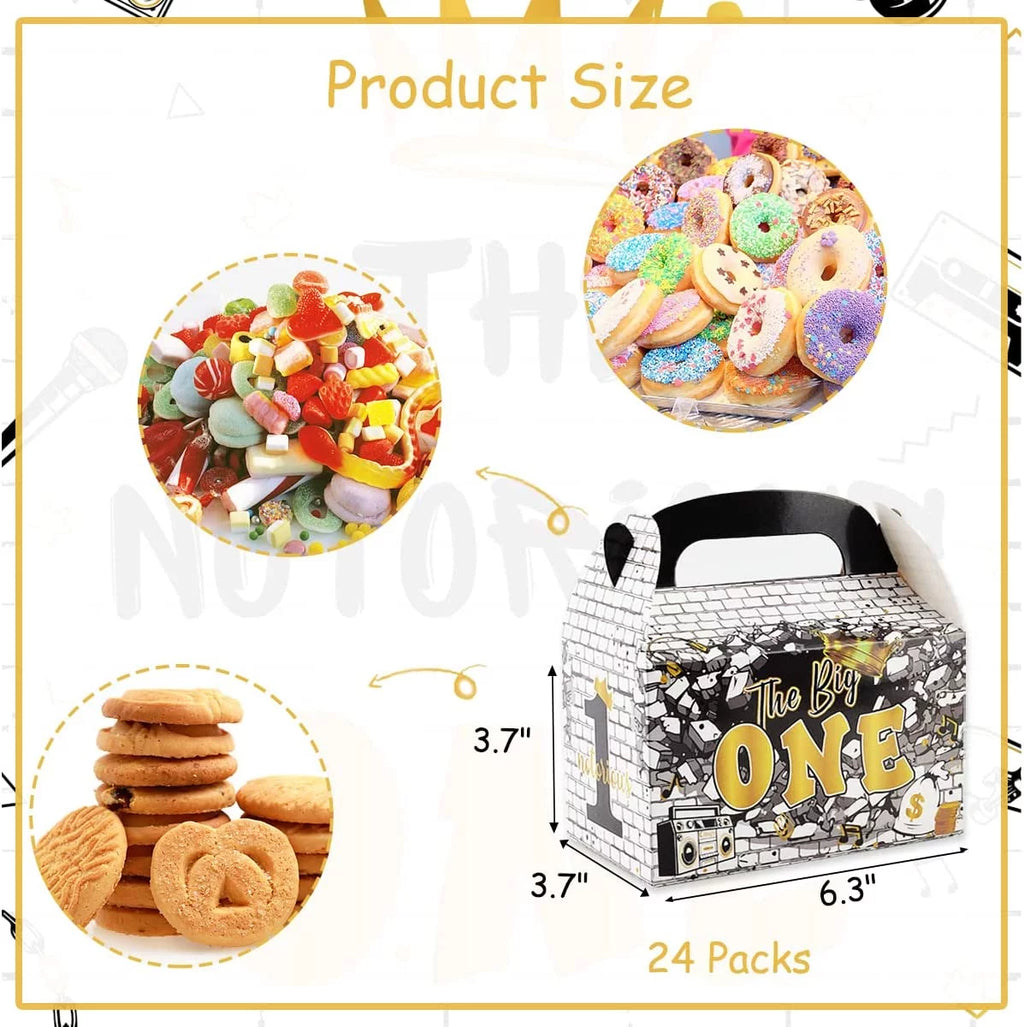 Black Gold 1st Birthday Treat Boxes with Handle X12522