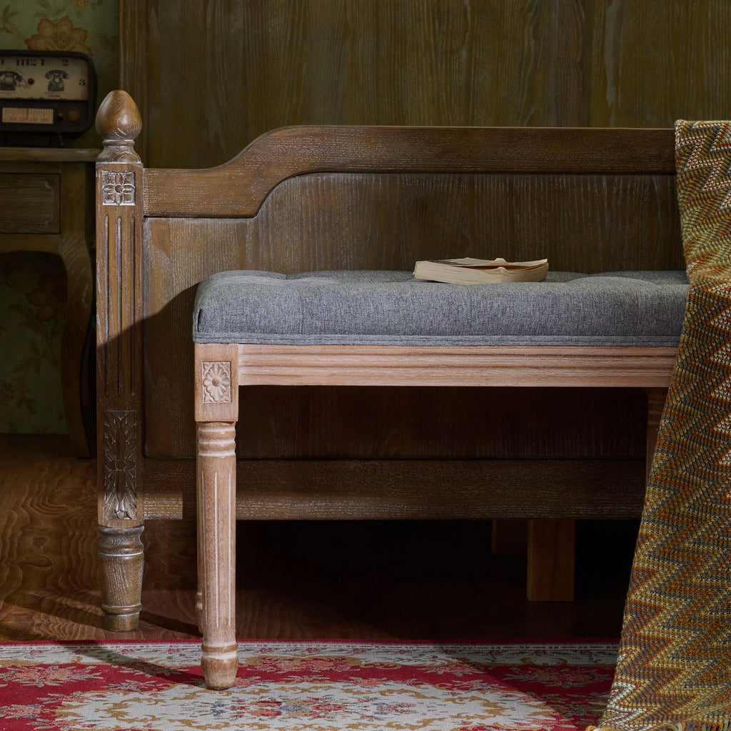 Gray Linen Upholstered Ottoman Bench W6510
