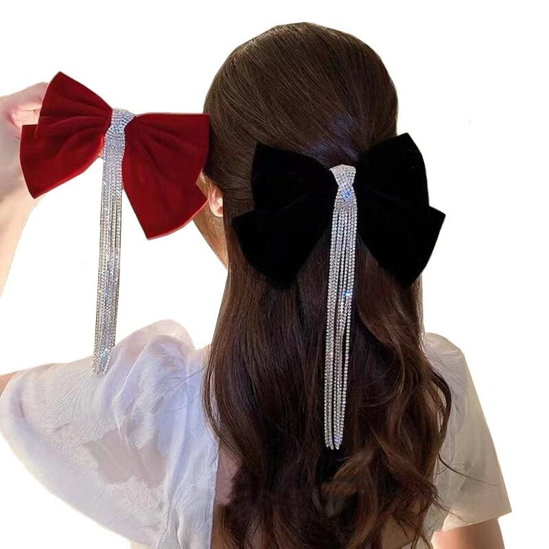 Velvet Rhinestone Bow Claw Hair Clips 2 Pack K6157
