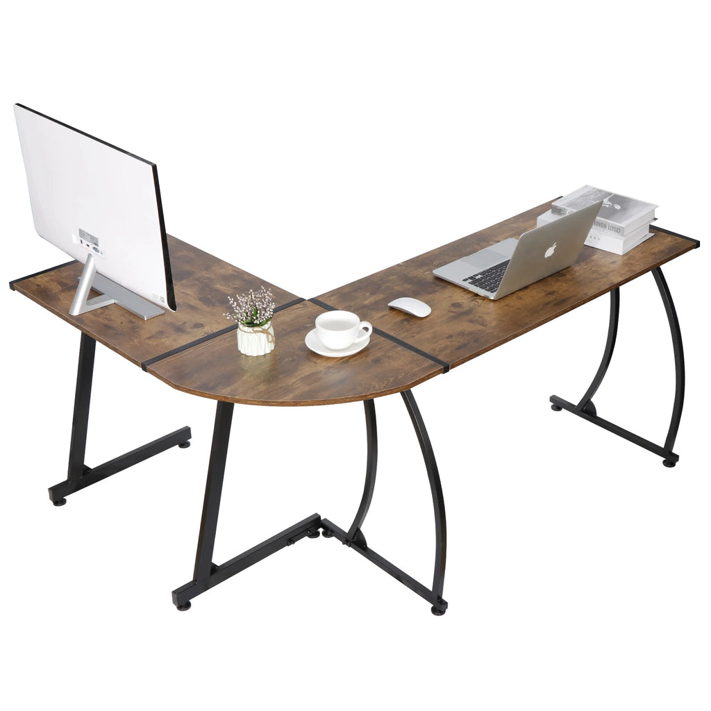 Brown L-Shaped Computer Desk S96738