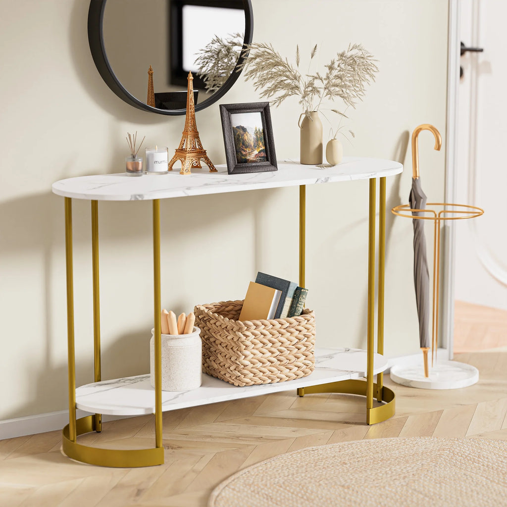 White Marble Pattern 2-Tier Console Table S918