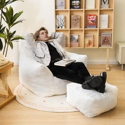 Sherpa Faux Fur Memory Foam Bean Bag Chair and Ottoman Set O79725