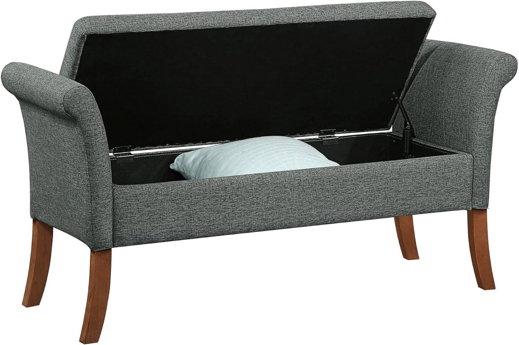 Light Charcoal Gray Fabric Storage Ottoman Bench E256