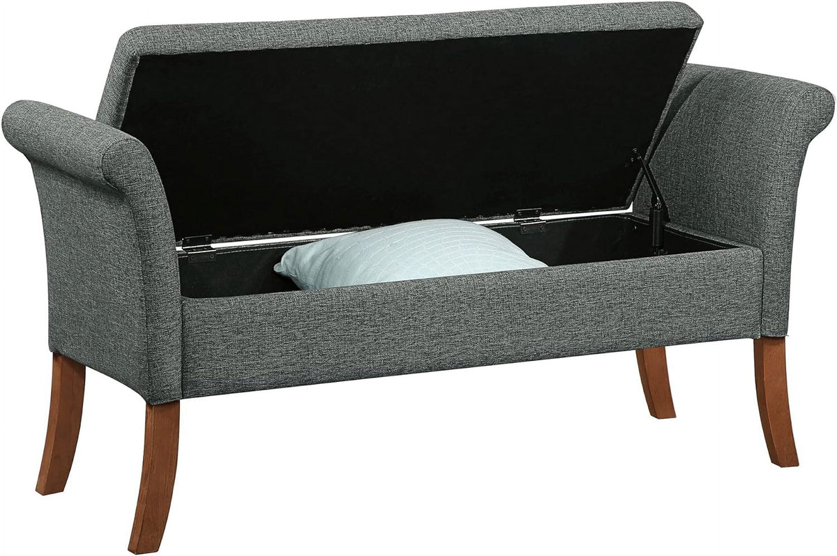 Light Charcoal Gray Fabric Storage Ottoman Bench E256
