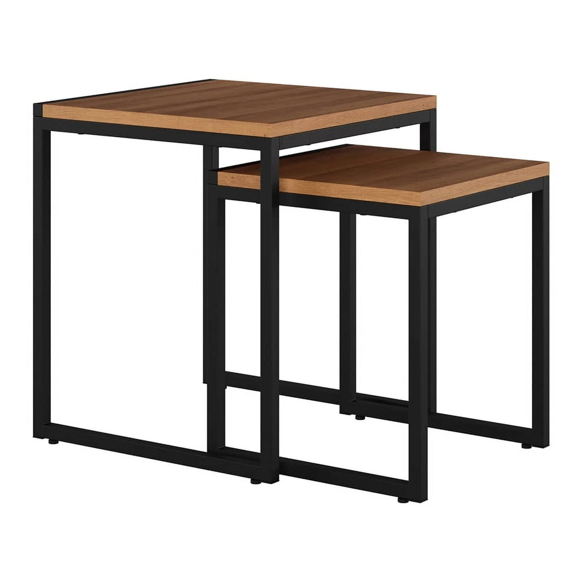 Brown Wood Grain Black Metal Nesting Side Tables U8095