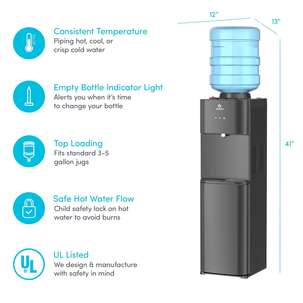 Top Loading Water Cooler Dispenser Black Stainless Steel W830