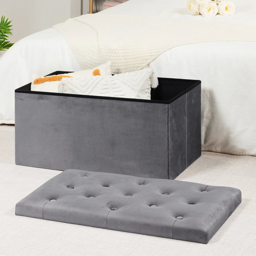 31.5" Grey Velvet Storage Ottoman D11410