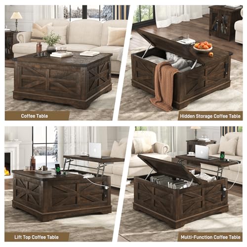 36" White Lift Top Coffee Table with Storage and Power Outlets A76755