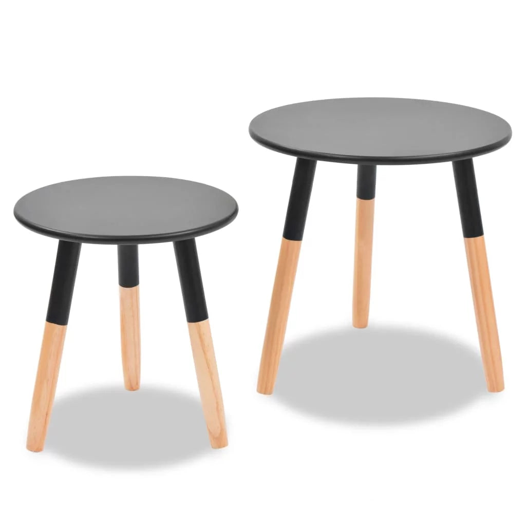 Black 2 Piece Solid Pinewood Side Table Set U25146
