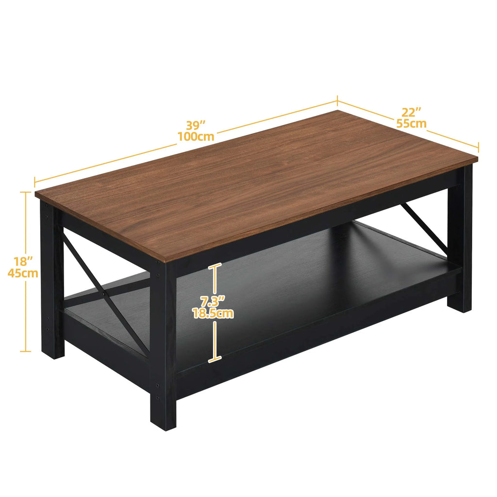 2-Tier Brown Coffee Table with Open Storage Shelf X4549