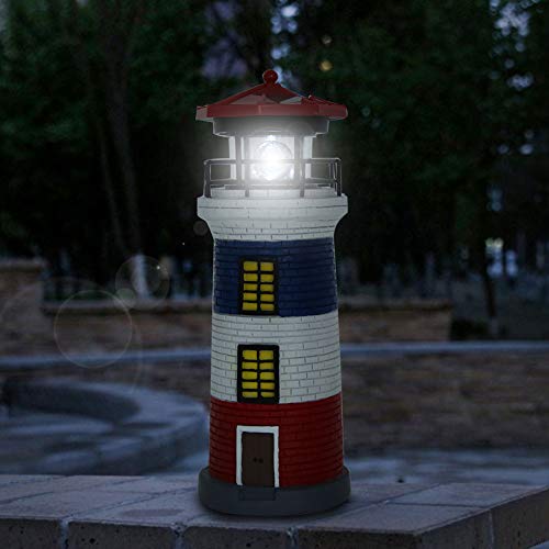 LED Solar Lighthouse Statue Rotating Lawn Decorations F53397