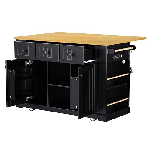 53" Kitchen Cart Island on Wheels with Power Outlet A159