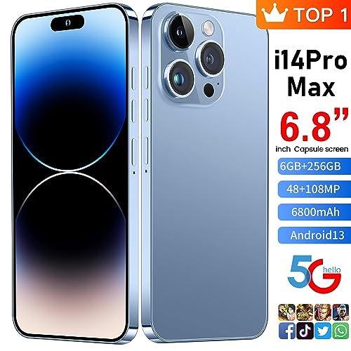 Unlocked Cell Phone 6.82" HD Screen 6+256GB Android 13 Smartphone Dual SIM Gold D989