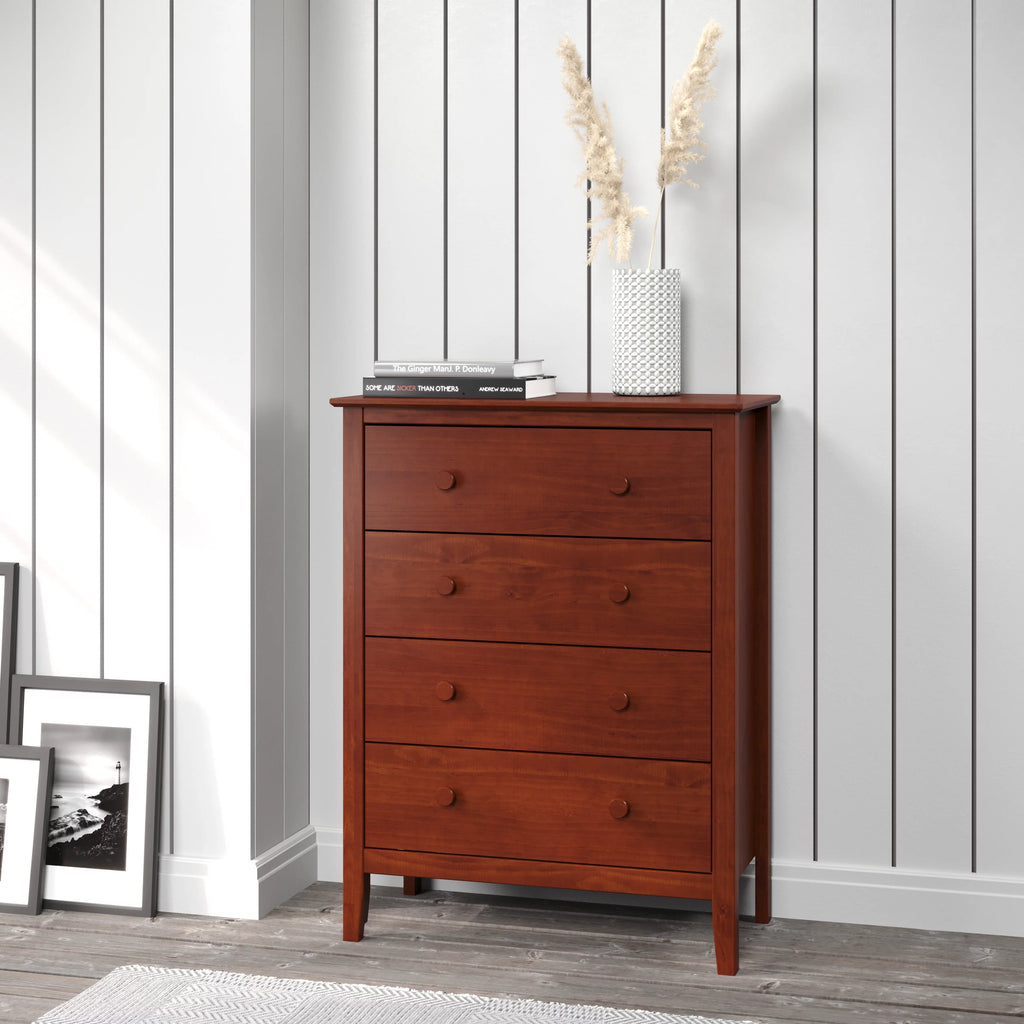 Solid Wood Four Drawer Chest of Dressers Pecan Q878