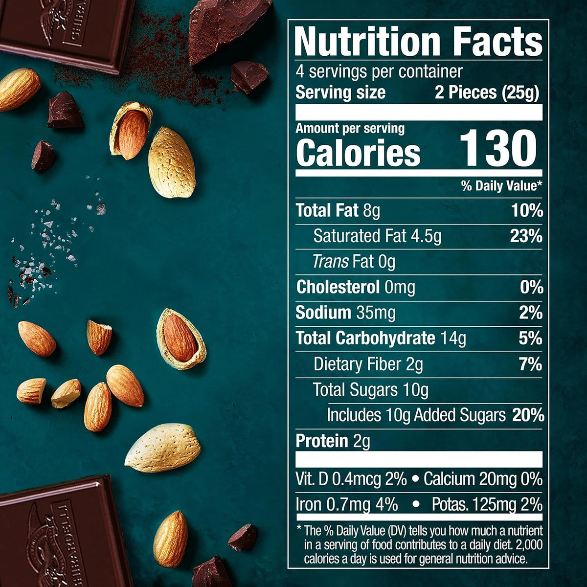 Sea Salt Almond Dark Chocolate Bar 3.5 Ounce (Pack of 4) M334