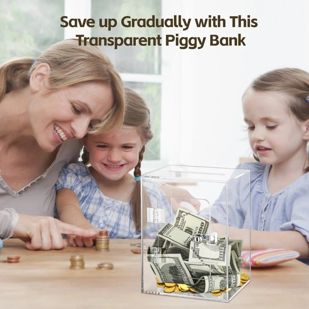 Clear Piggy Bank with Lock and Key Q213