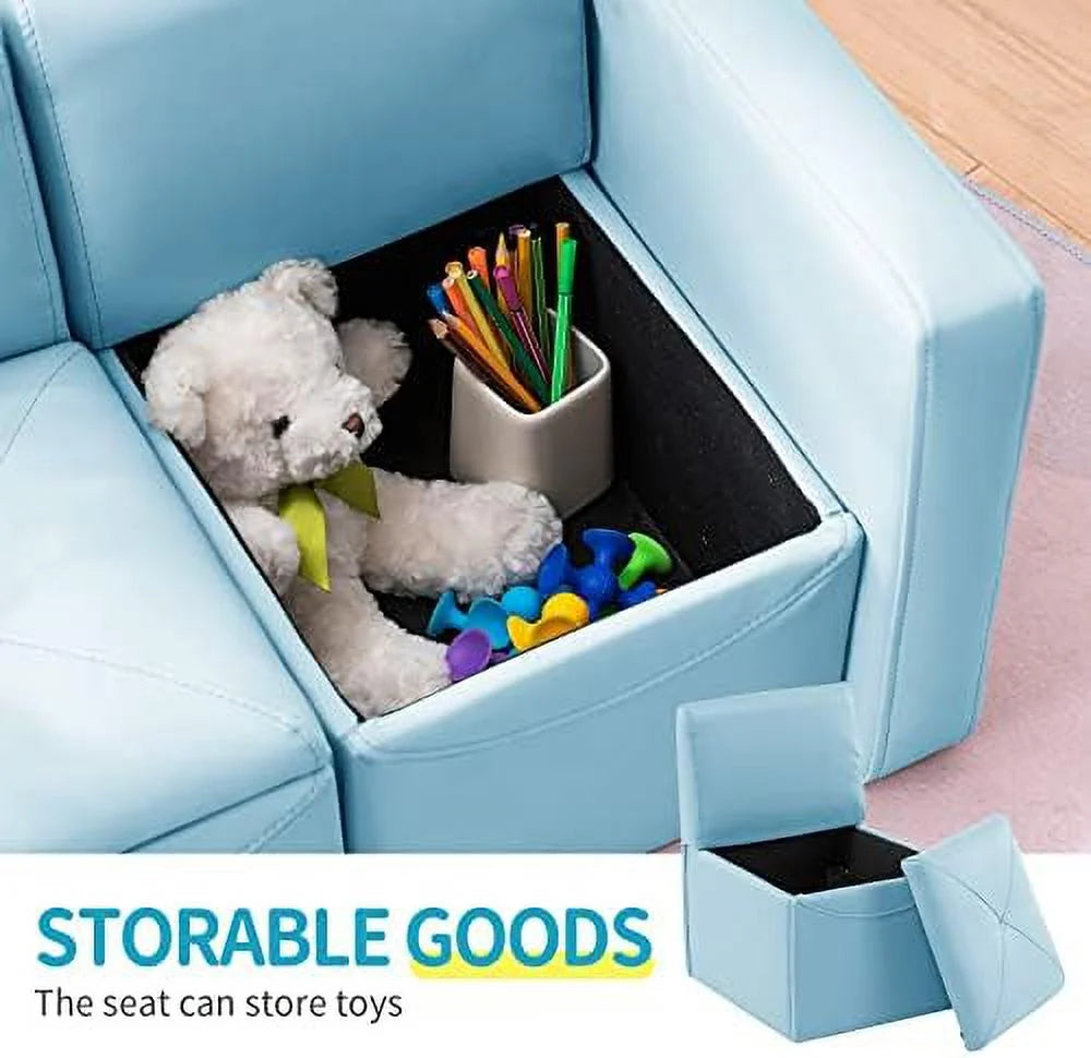 Kids 2-in-1 Sofa Convert to Table & 2 Chairs Leather Surface E81437