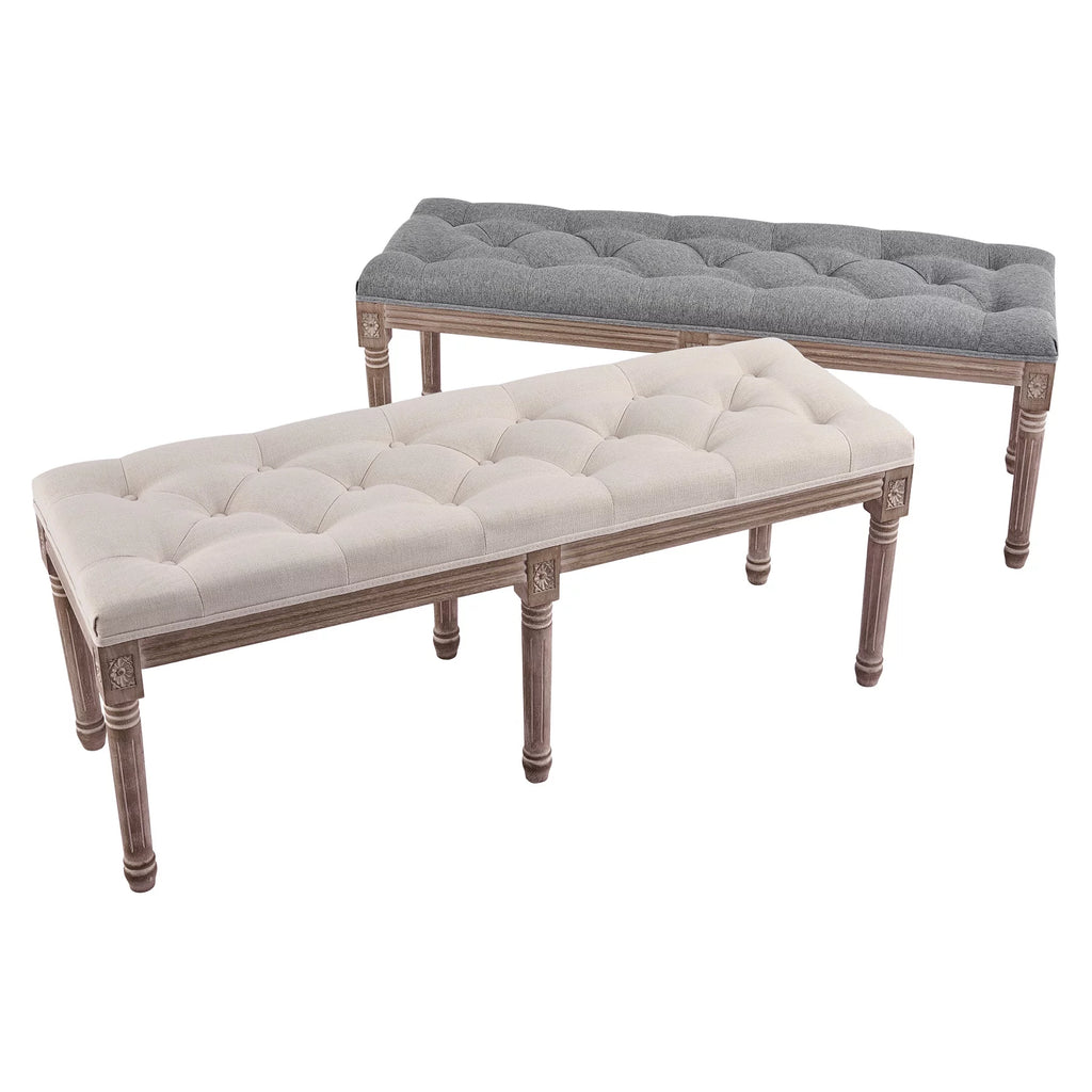 Gray Linen Upholstered Ottoman Bench W6510