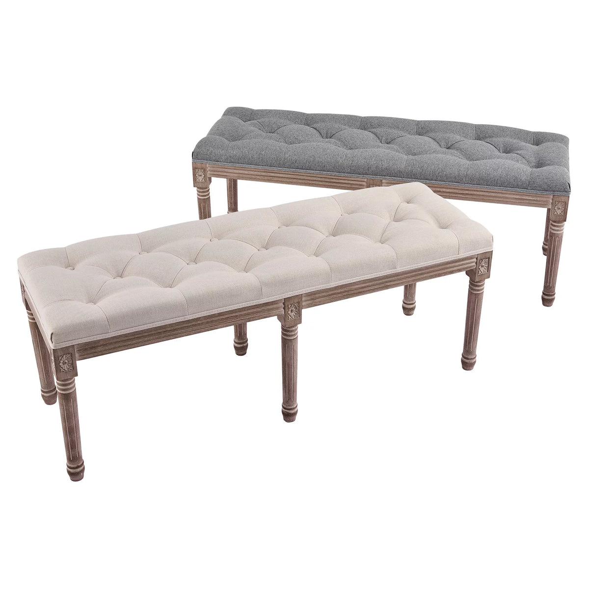 Gray Linen Upholstered Ottoman Bench W6510
