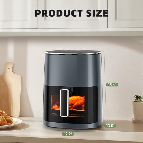 6QT Large Digital Air Fryer with Clear Window, Dishwasher Safe, Nonstick, Gray T981970