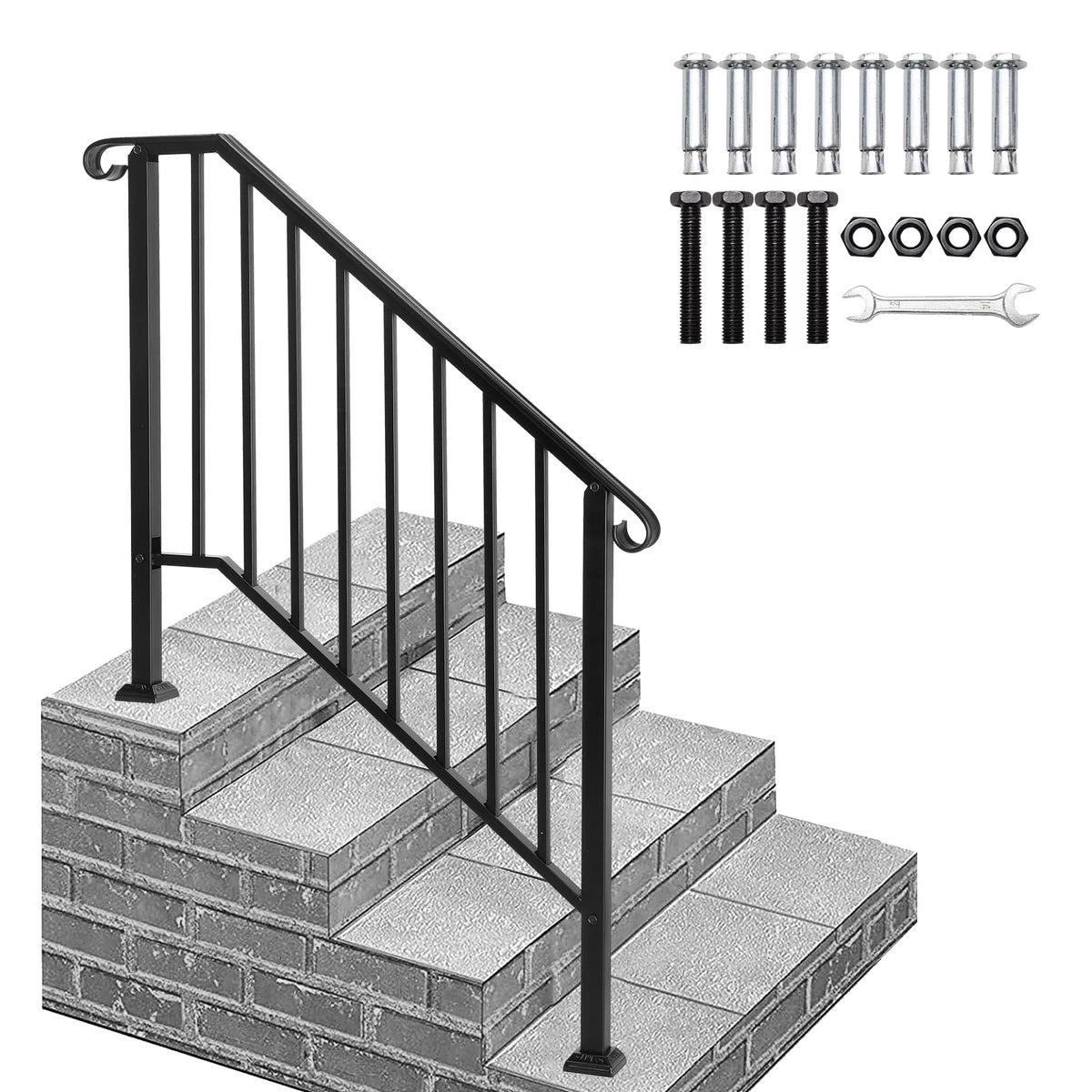 White Wrought Iron Handrails for 3 or 4 Steps W9949