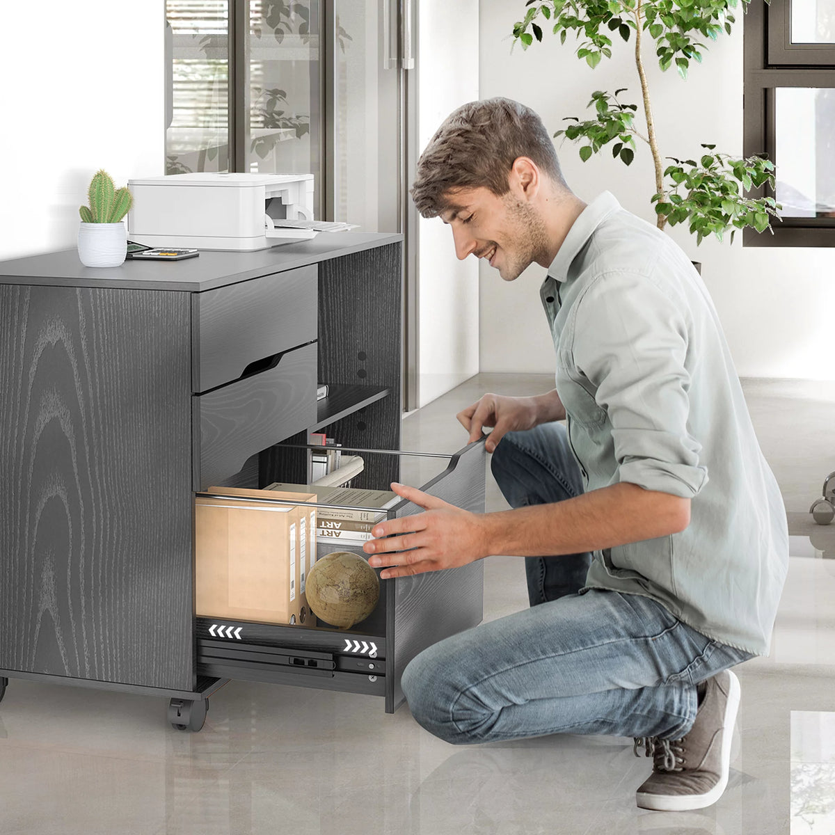 Black 3-Drawer Rolling File Cabinet with Lock A3970