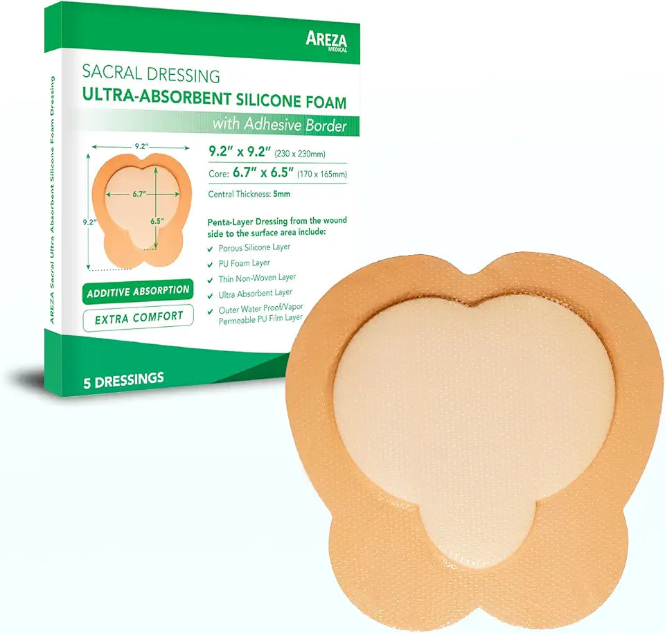 Silicone Foam Wound Dressing with Adhesive Border, 9.2" x 9.2", 5 PCS F67097