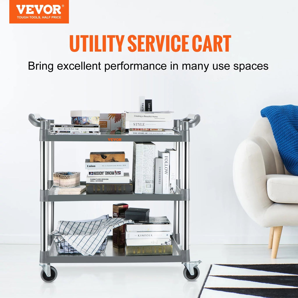 3-Tier Utility Service Cart with Wheels 220lbs Capacity J778