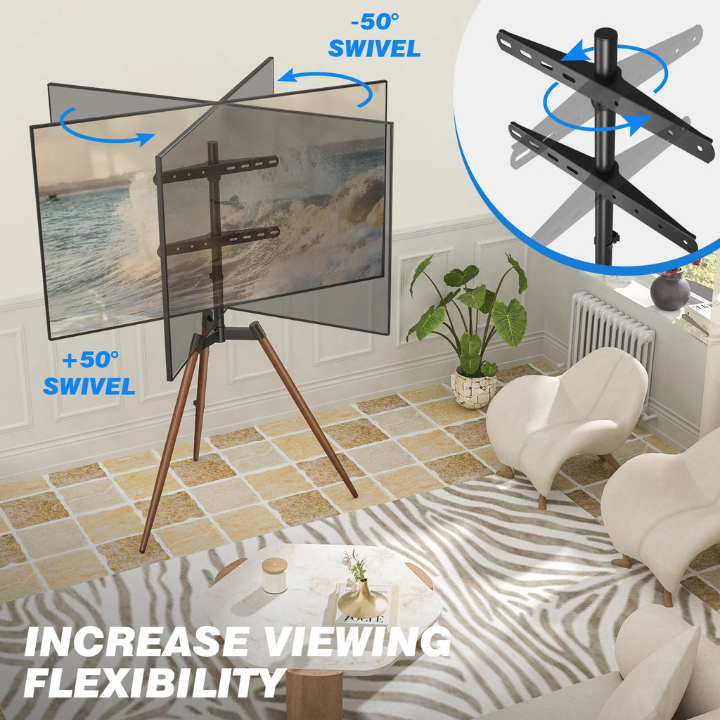 Adjustable Tripod Floor TV Stand with Mount for 32" to 65" Flat Screen TVs, Brown W451978