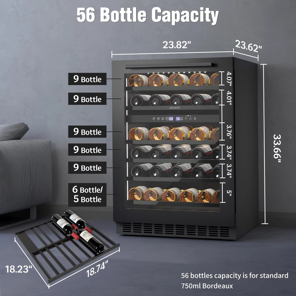 24" 56 Bottle Dual Zone Wine Cooler Refrigerator V9976