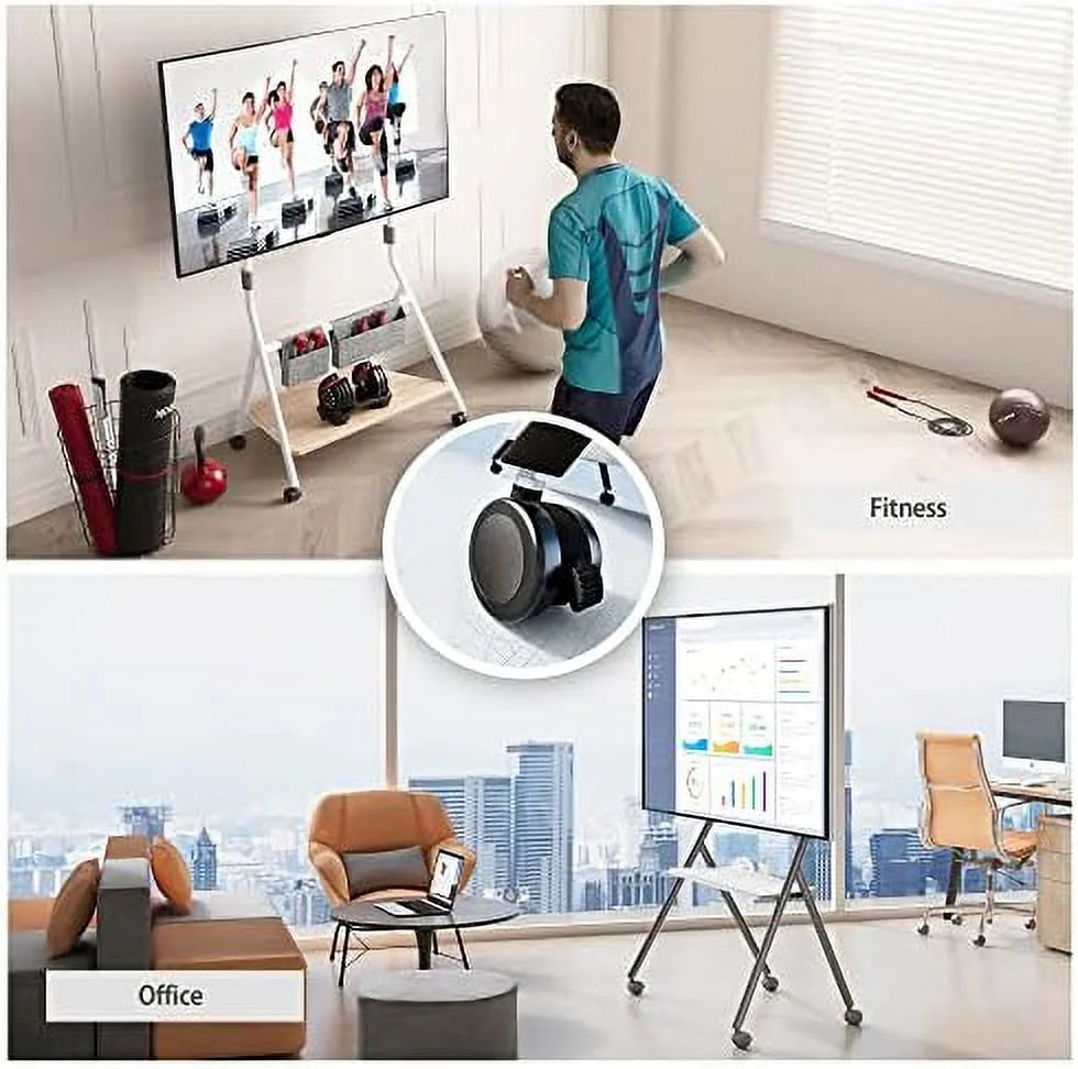 Mobile TV Stand for 55 60 65 75 78 Inch TV Rolling TV Cart with Wooden Shelves V7743