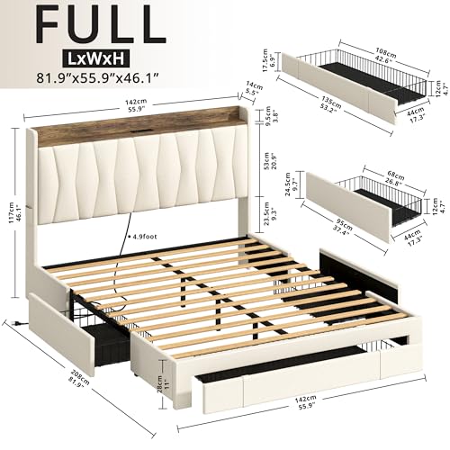 Beige Queen Upholstered Platform Bed Frame with 3 Drawers U903