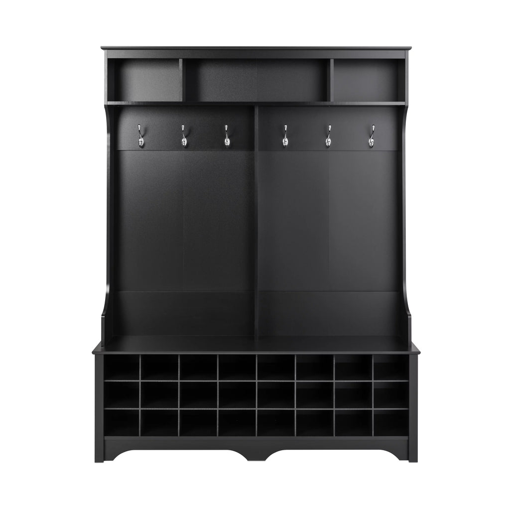 60" Wide Hall Tree with 24 Shoe Cubbies, Black V20145
