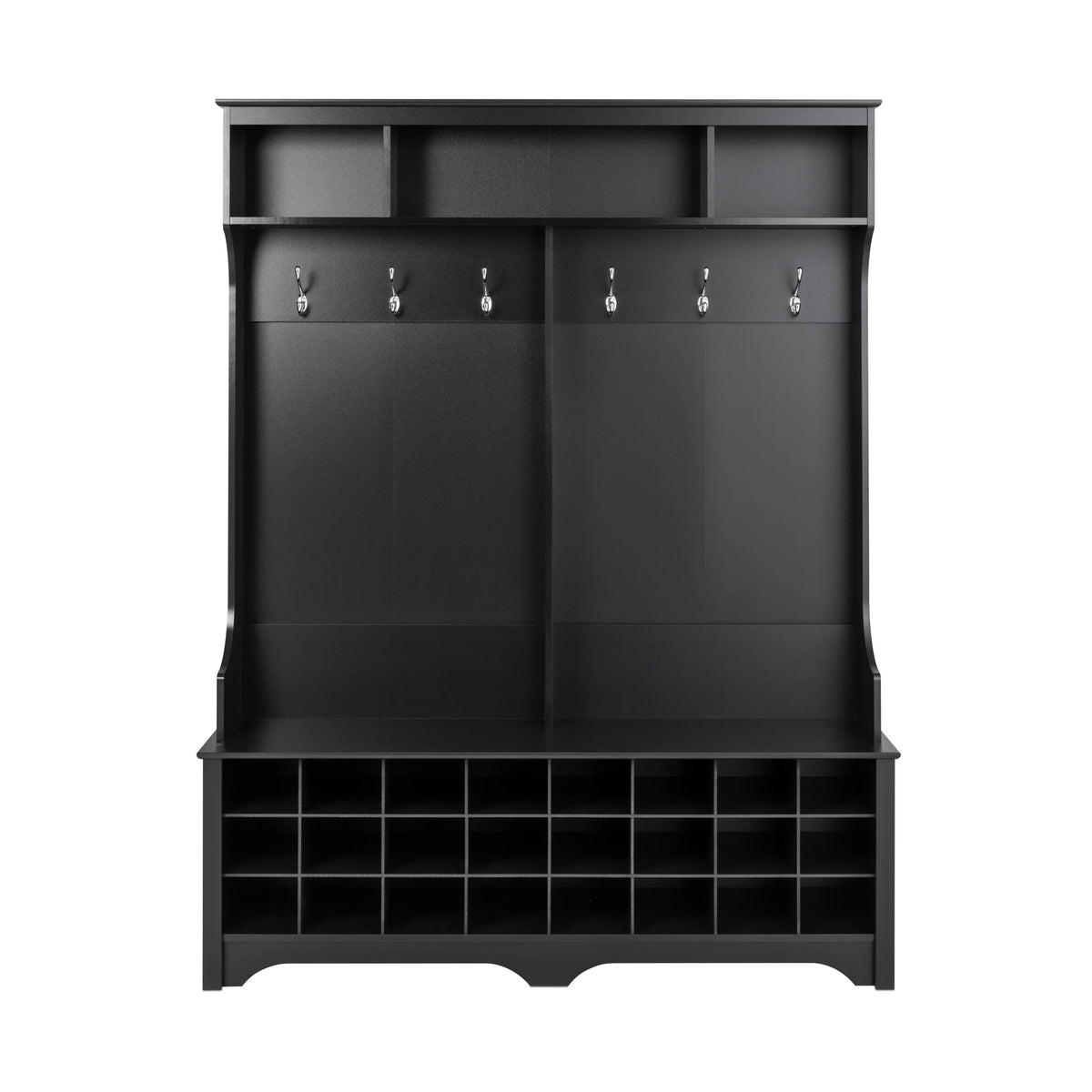 60" Wide Hall Tree with 24 Shoe Cubbies, Black V20145