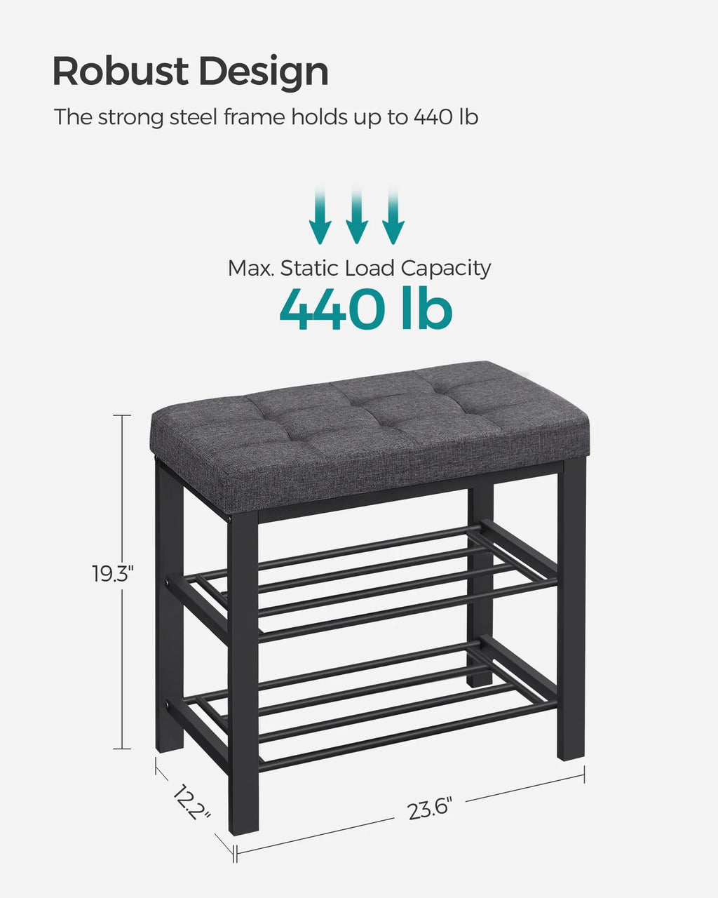 3-Tier Shoe Rack Bench with Padded Seat S363401