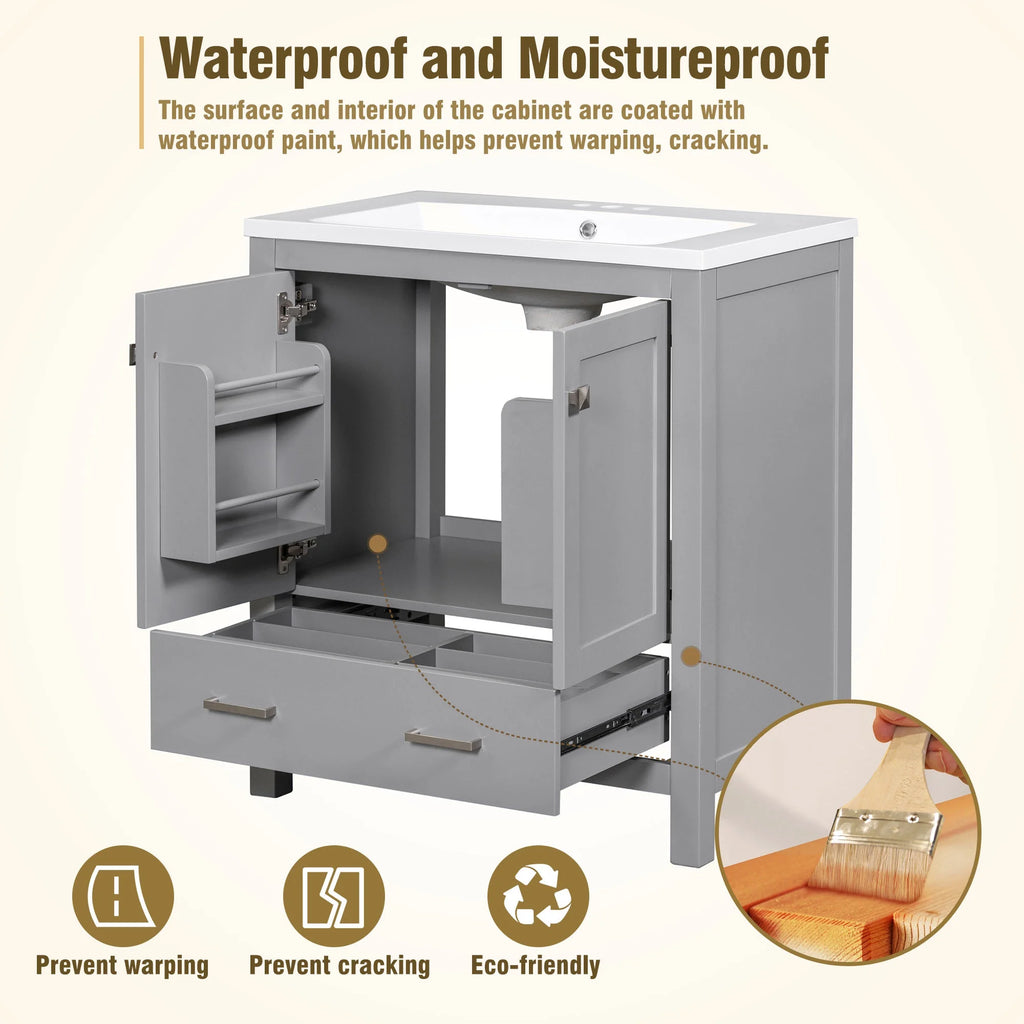 30" Solid Wood Bathroom Vanity Cabinet with Top Basin C22041
