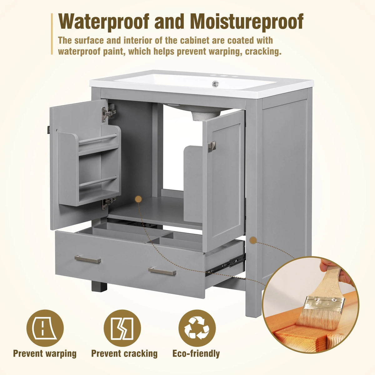 30" Solid Wood Bathroom Vanity Cabinet with Top Basin C22041